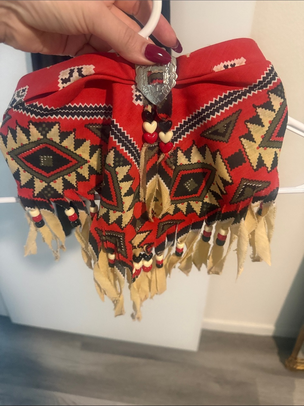 Red Aztec Fringe Western bandana with Heart Charm